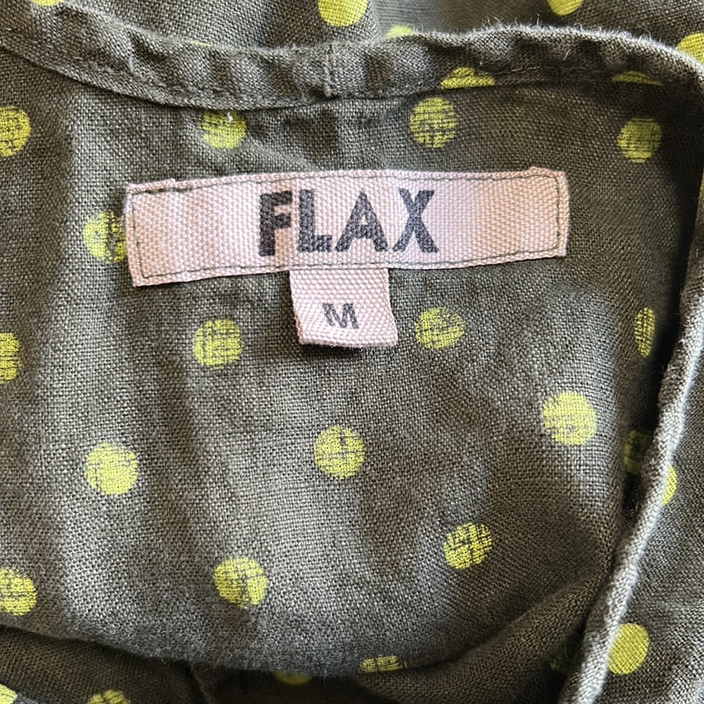 FLAX Linen Olive Green Polka Dot Sleeveless Top Sz M - Picture 7 of 11